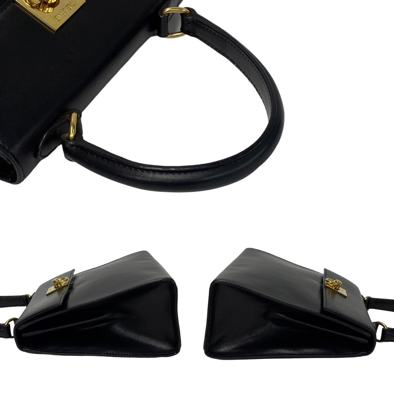 CELINE Shoulder Bag Calfskin, Leather black logo ringMetal Women Used Authentic