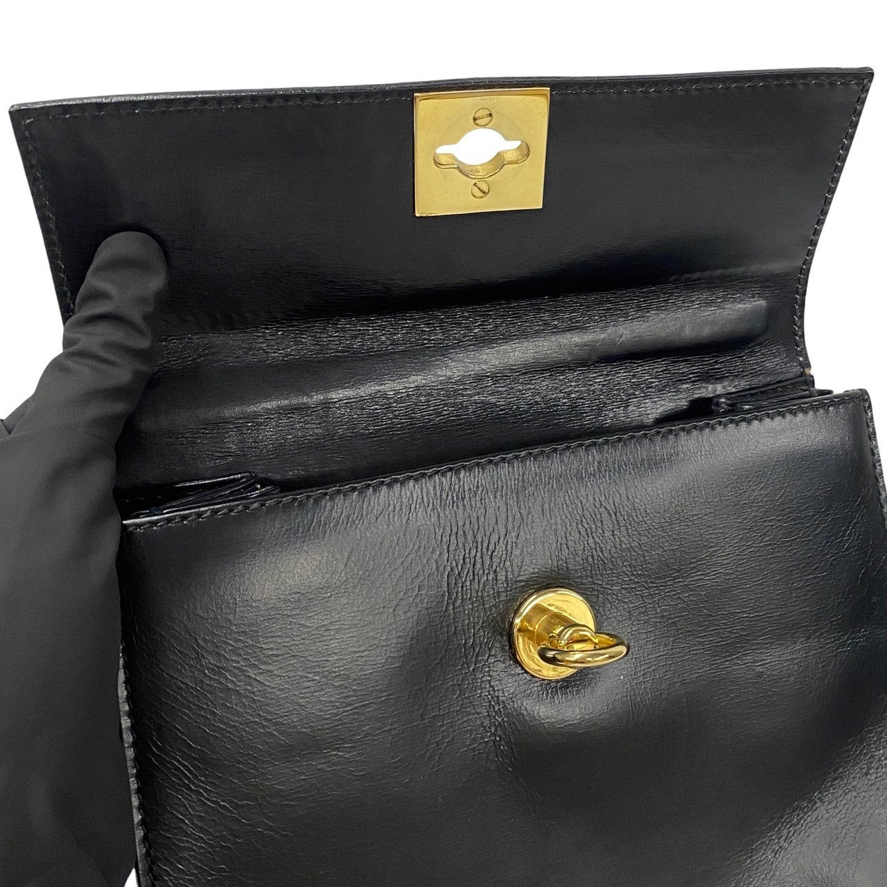 CELINE Shoulder Bag Calfskin, Leather black logo ringMetal Women Used Authentic