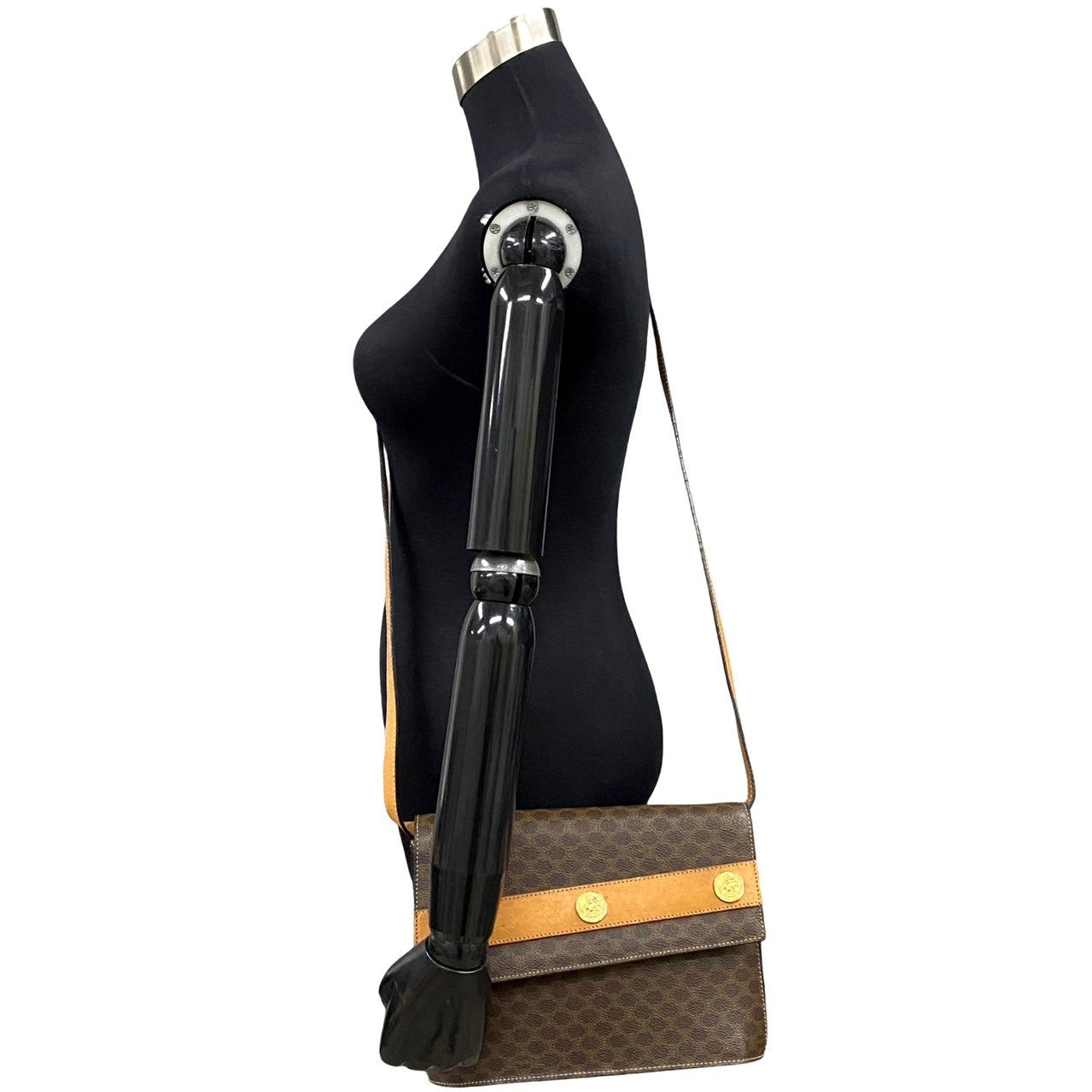 CELINE Shoulder Bag Leather, PVC Brown Macadam Blason Triomphe Pattern Women Used Authentic