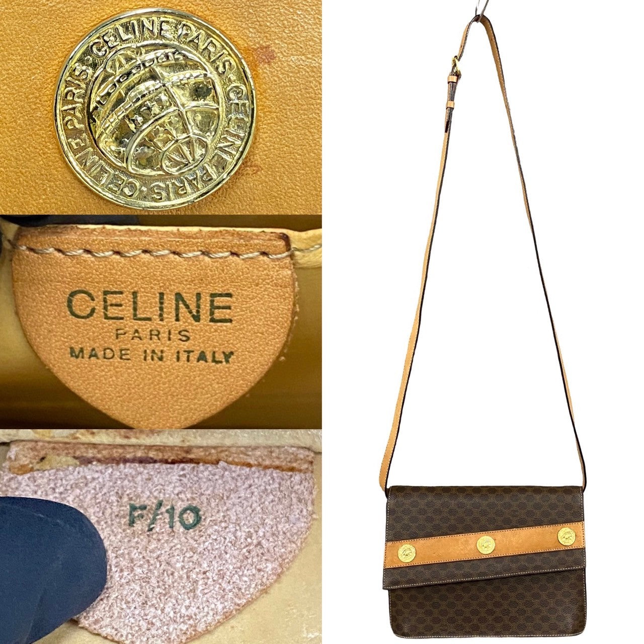 CELINE Shoulder Bag Leather, PVC Brown Macadam Blason Triomphe Pattern Women Used Authentic