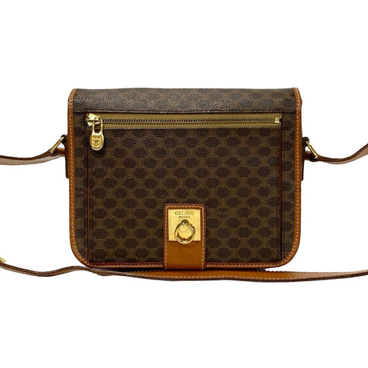 CELINE Shoulder Bag Leather, PVC Brown Macadam Blason Triomphe Pattern logo ring Metal Women Used Authentic