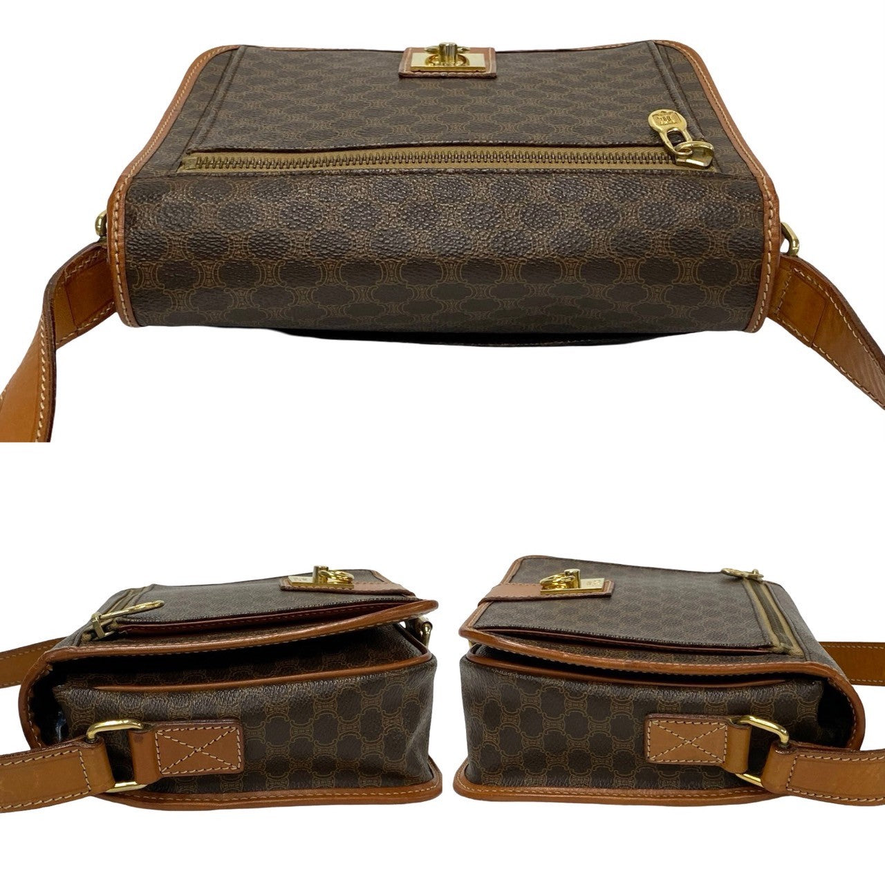 CELINE Shoulder Bag Leather, PVC Brown Macadam Blason Triomphe Pattern logo ring Metal Women Used Authentic