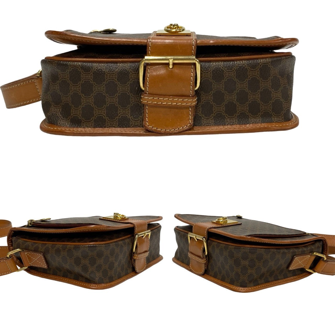CELINE Shoulder Bag Leather, PVC Brown Macadam Blason Triomphe Pattern logo ring Metal Women Used Authentic