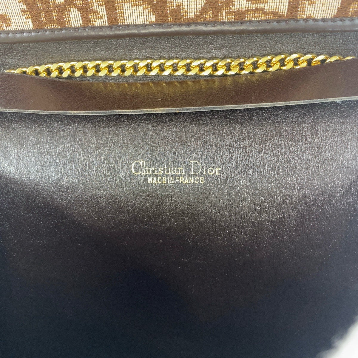 DIOR Canvas Shoulder Wallet on Chain Brown Beige Trotter Women Used Authentic