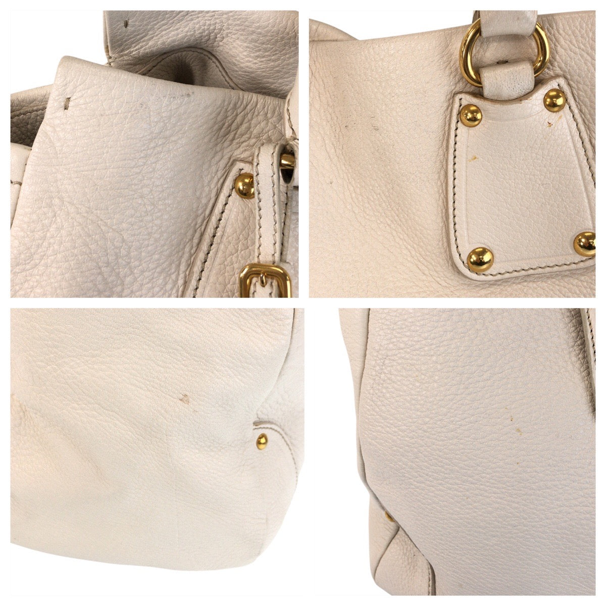 PRADA Tote Bag leather White Ivory Gold Metal Tote Bag Shoulder Bag 2way Vitterodino Women Used Authentic
