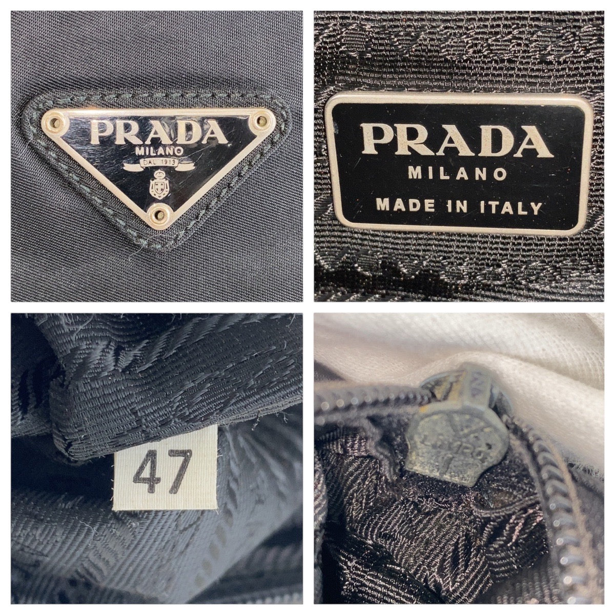 PRADA Tote Bag Nylon Black SilverMetal Tote Bag Shoulder Bag Test Triangle With logo Women Used Authentic