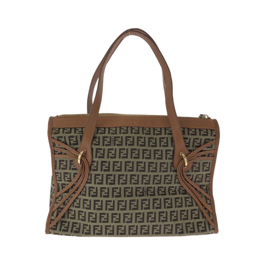 FENDI Tote Bag 8BL070 Canvas, Leather Brown Tote Bag handbag Zucchino Women Used Authentic