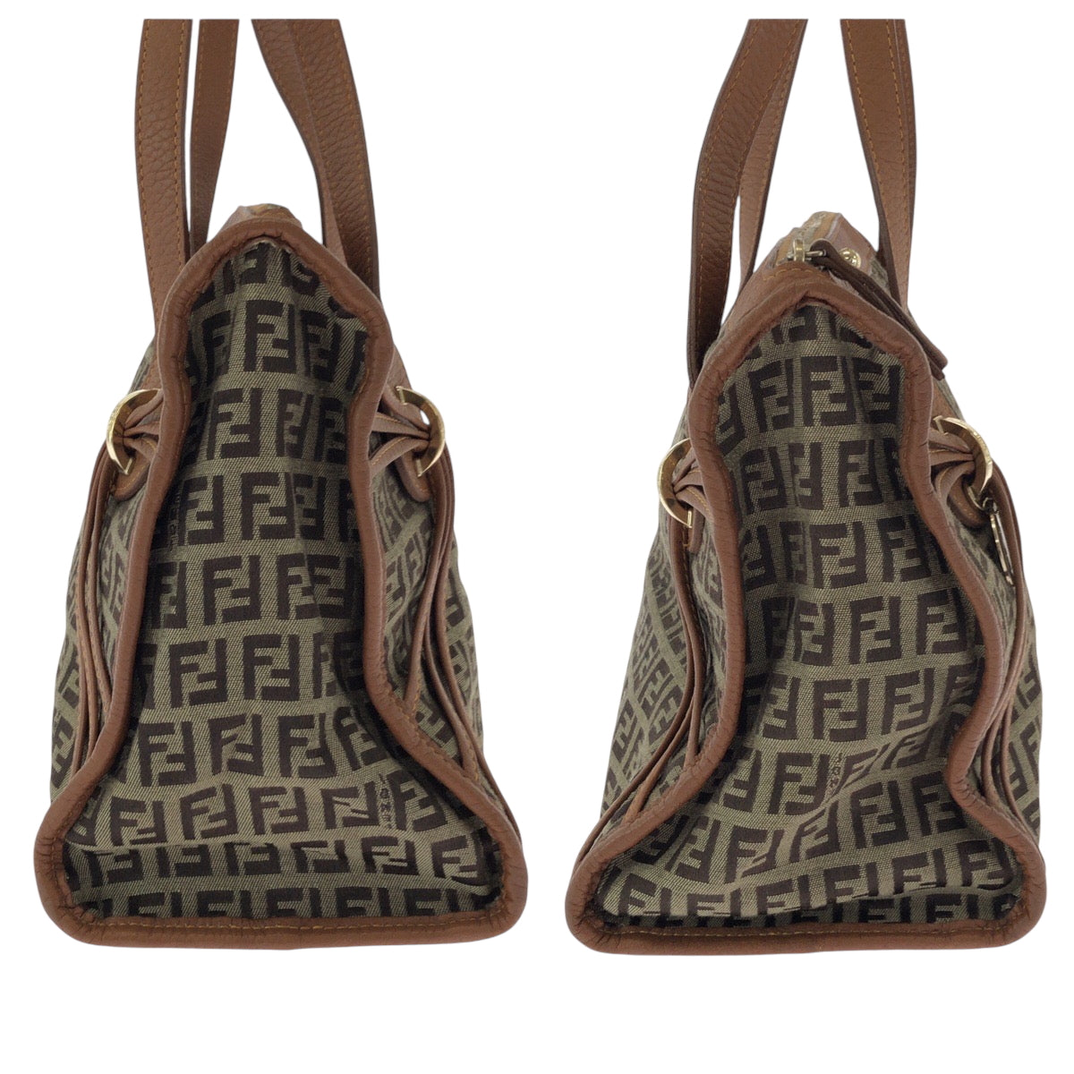 FENDI Tote Bag 8BL070 Canvas, Leather Brown Tote Bag handbag Zucchino Women Used Authentic