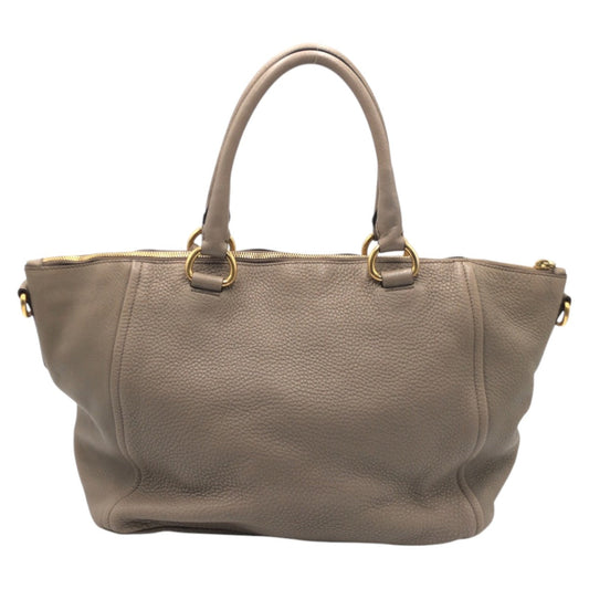 PRADA Tote Bag leather Beige Gold Metal Tote Bag handbag Vitterodino Women Used Authentic