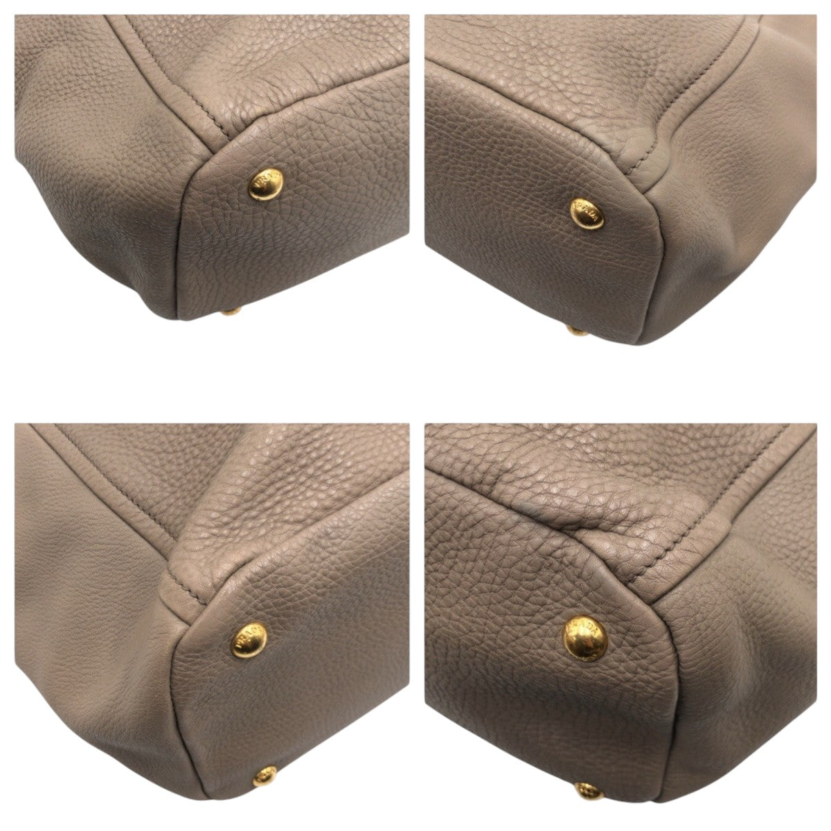 PRADA Tote Bag leather Beige Gold Metal Tote Bag handbag Vitterodino Women Used Authentic