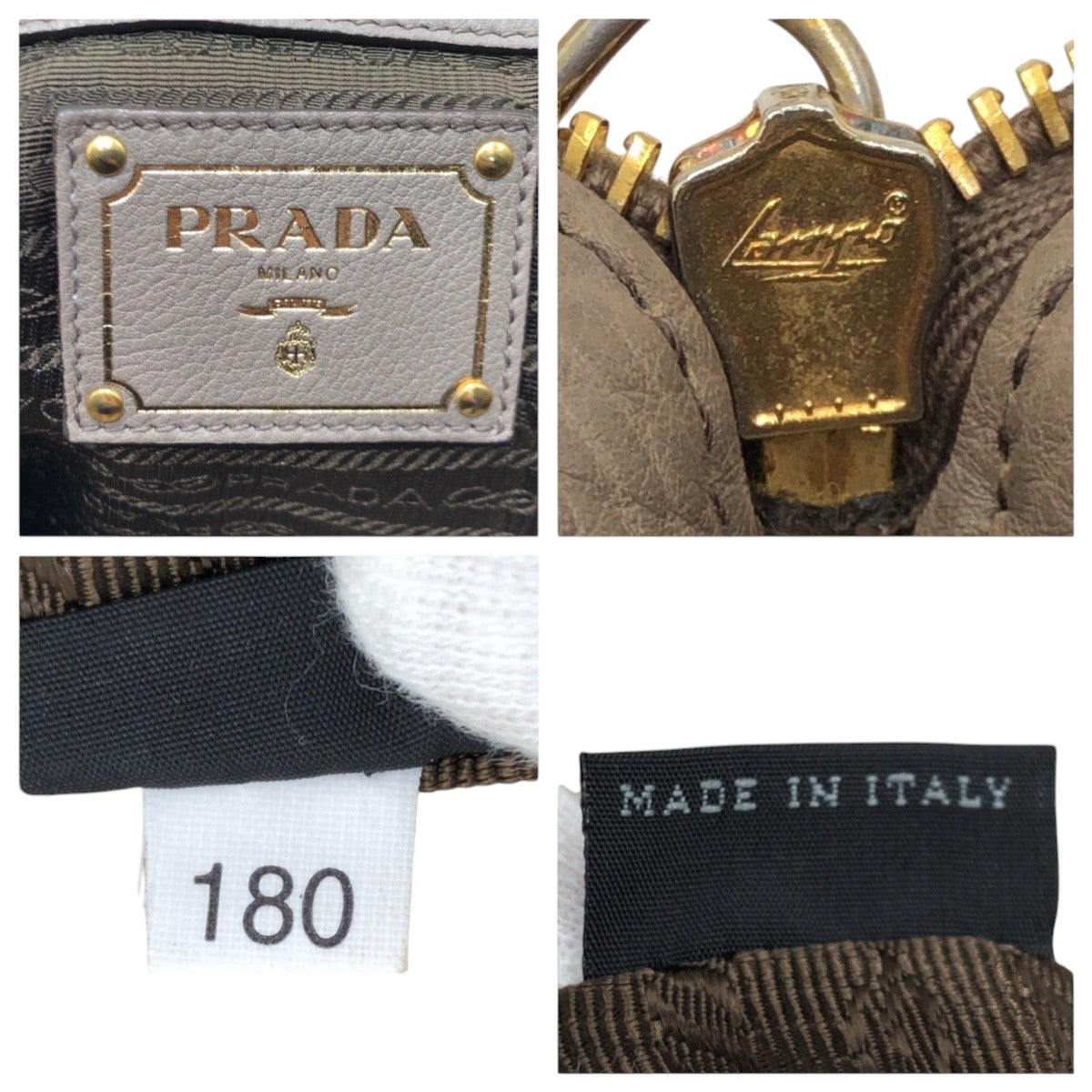 PRADA Tote Bag leather Beige Gold Metal Tote Bag handbag Vitterodino Women Used Authentic