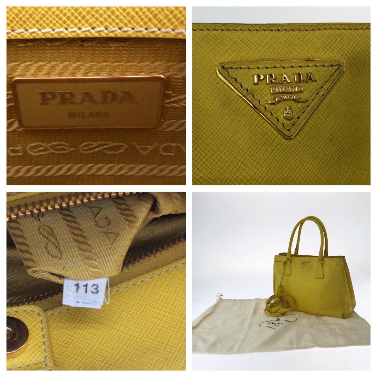 PRADA Shoulder Bag BN1874 leather Yellow Gold Metal Shoulder Bag Handbag 2way Safiano Women Used Authentic
