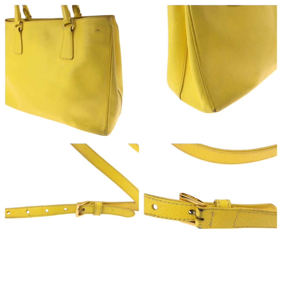 PRADA Shoulder Bag BN1874 leather Yellow Gold Metal Shoulder Bag Handbag 2way Safiano Women Used Authentic