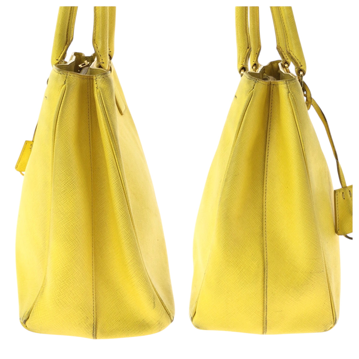 PRADA Shoulder Bag BN1874 leather Yellow Gold Metal Shoulder Bag Handbag 2way Safiano Women Used Authentic