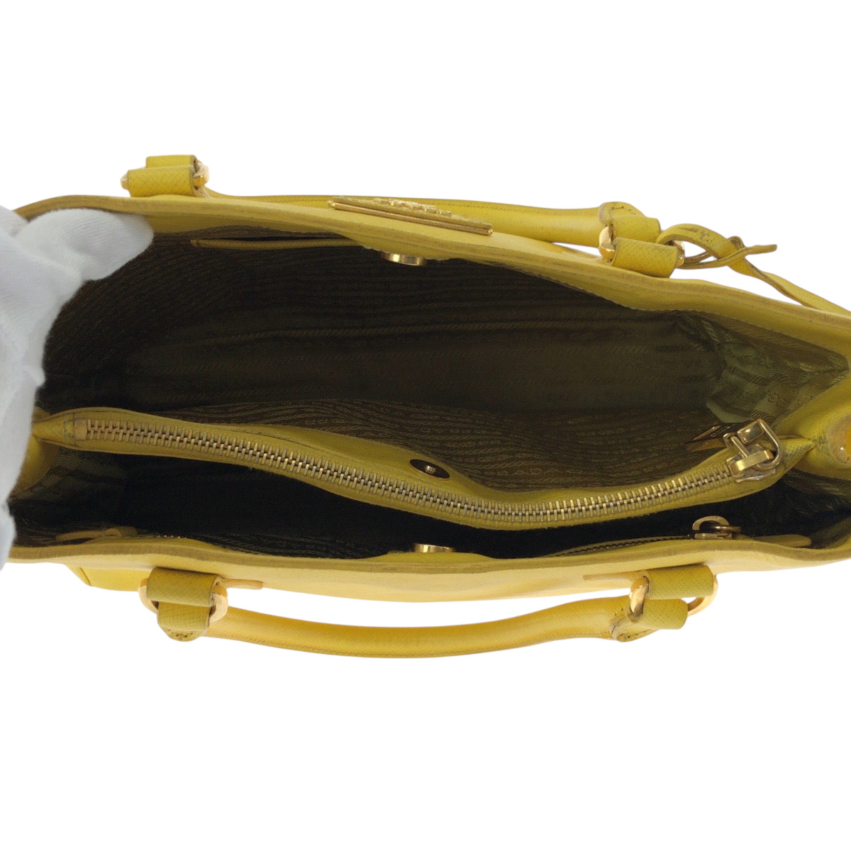 PRADA Shoulder Bag BN1874 leather Yellow Gold Metal Shoulder Bag Handbag 2way Safiano Women Used Authentic