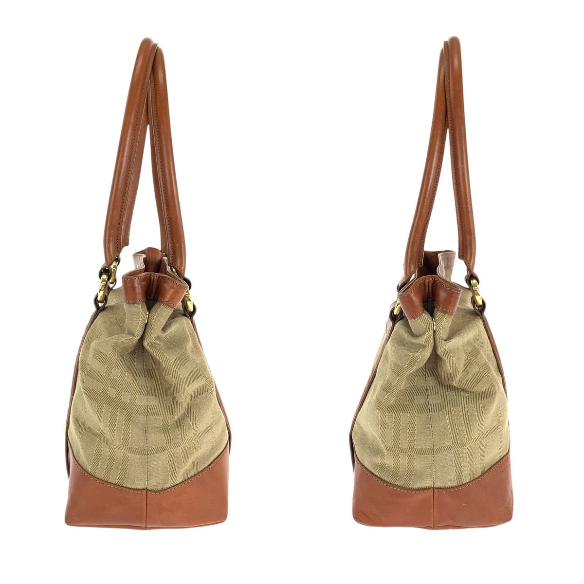 BURBERRY Tote Bag Canvas, Leather Brown Check Pattern Women Used Authentic