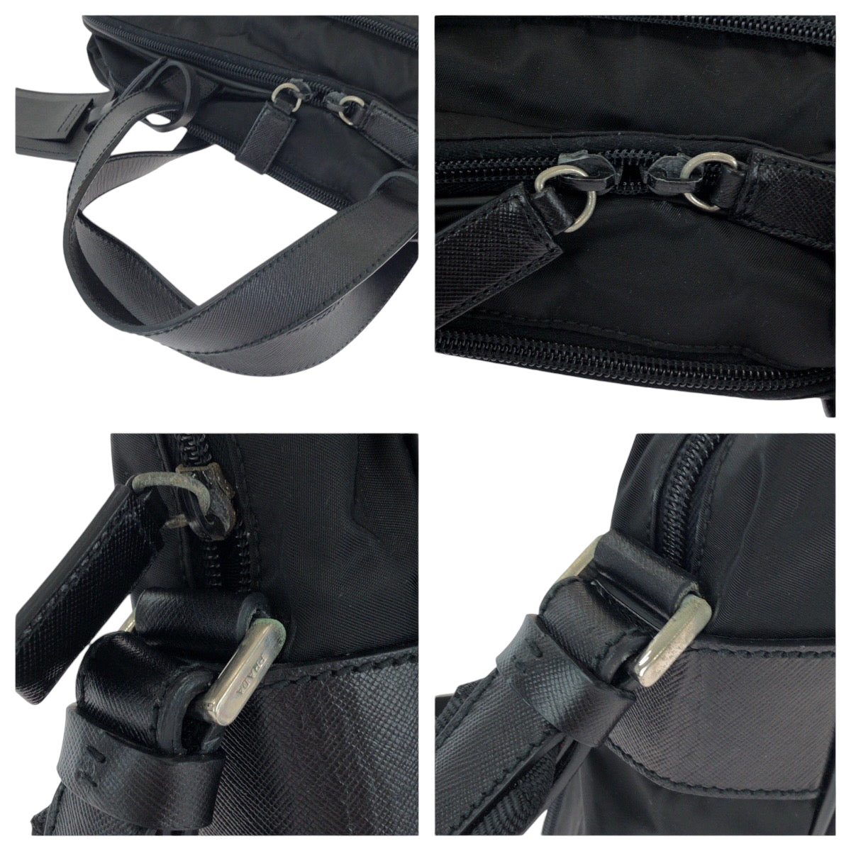 PRADA Shoulder Bag Nylon Black SilverMetal Shoulder Bag Business Bag 2way Test Triangle With logo mens Used Authentic