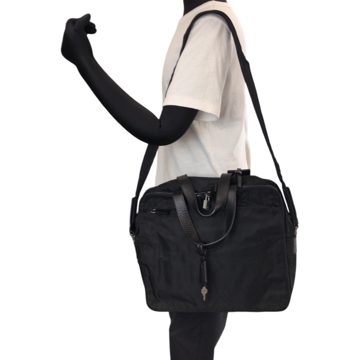 PRADA Shoulder Bag Nylon Black SilverMetal Shoulder Bag Business Bag 2way Test Triangle With logo mens Used Authentic