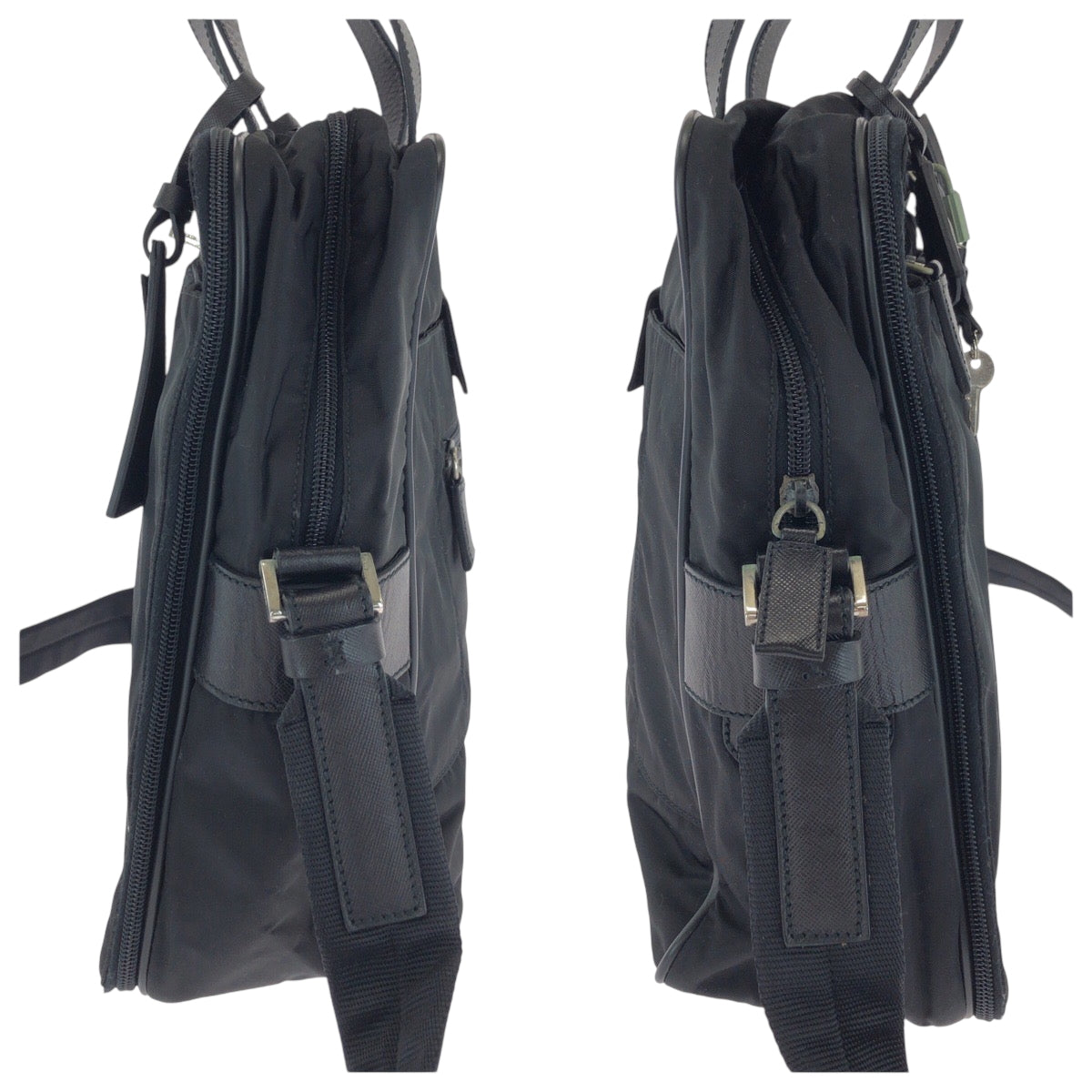 PRADA Shoulder Bag Nylon Black SilverMetal Shoulder Bag Business Bag 2way Test Triangle With logo mens Used Authentic