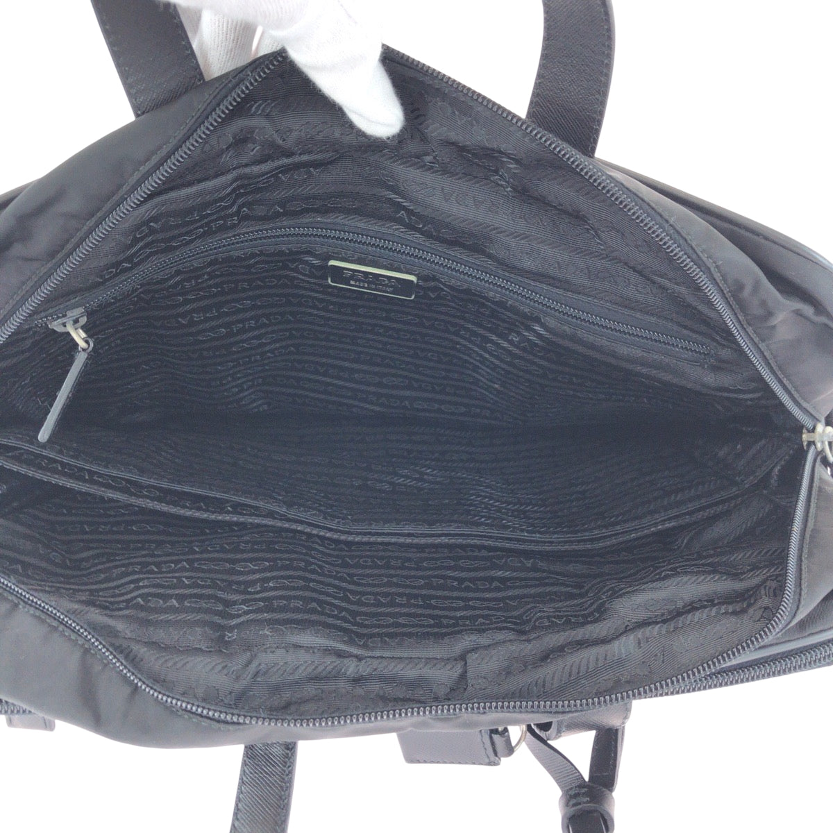 PRADA Shoulder Bag Nylon Black SilverMetal Shoulder Bag Business Bag 2way Test Triangle With logo mens Used Authentic