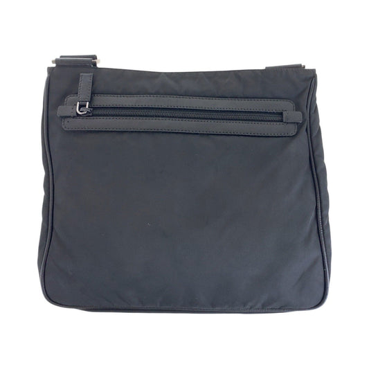 PRADA Shoulder Bag Nylon, Leather Black SilverMetal Shoulder Bag pochette Testo Saffiano Triangle With logo mens Used Authentic