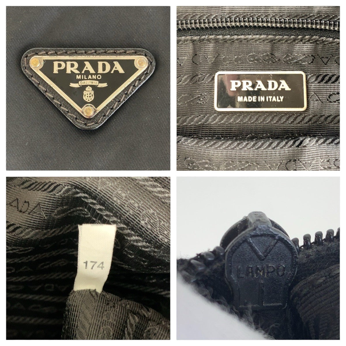 PRADA Shoulder Bag Nylon, Leather Black SilverMetal Shoulder Bag pochette Testo Saffiano Triangle With logo mens Used Authentic