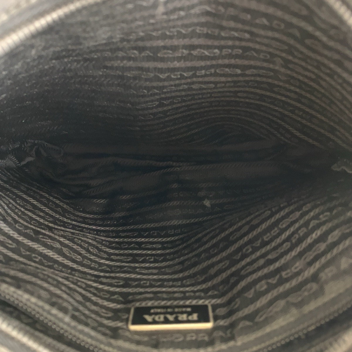 PRADA Shoulder Bag Nylon, Leather Black SilverMetal Shoulder Bag pochette Testo Saffiano Triangle With logo mens Used Authentic