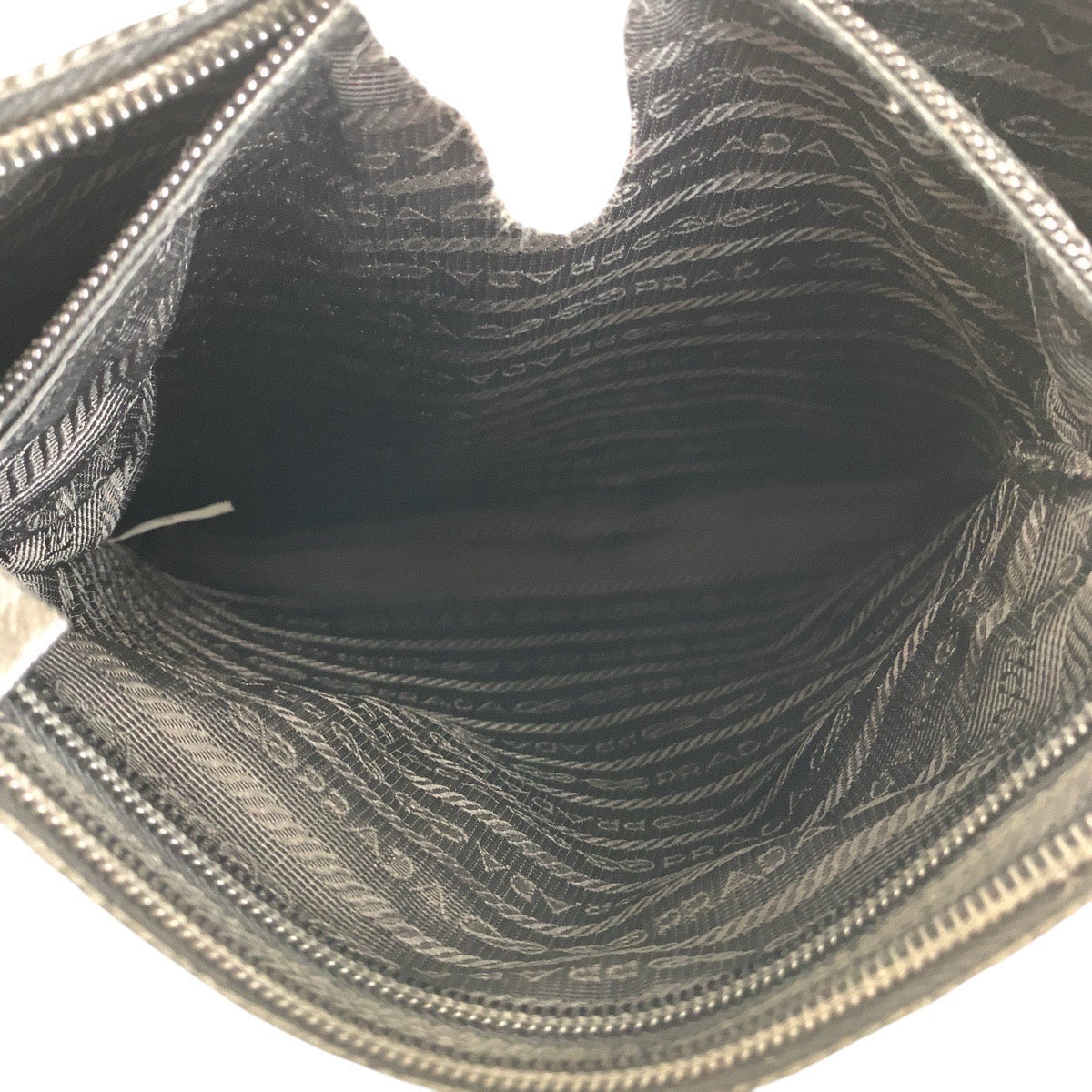 PRADA Shoulder Bag Nylon, Leather Black SilverMetal Shoulder Bag pochette Testo Saffiano Triangle With logo mens Used Authentic