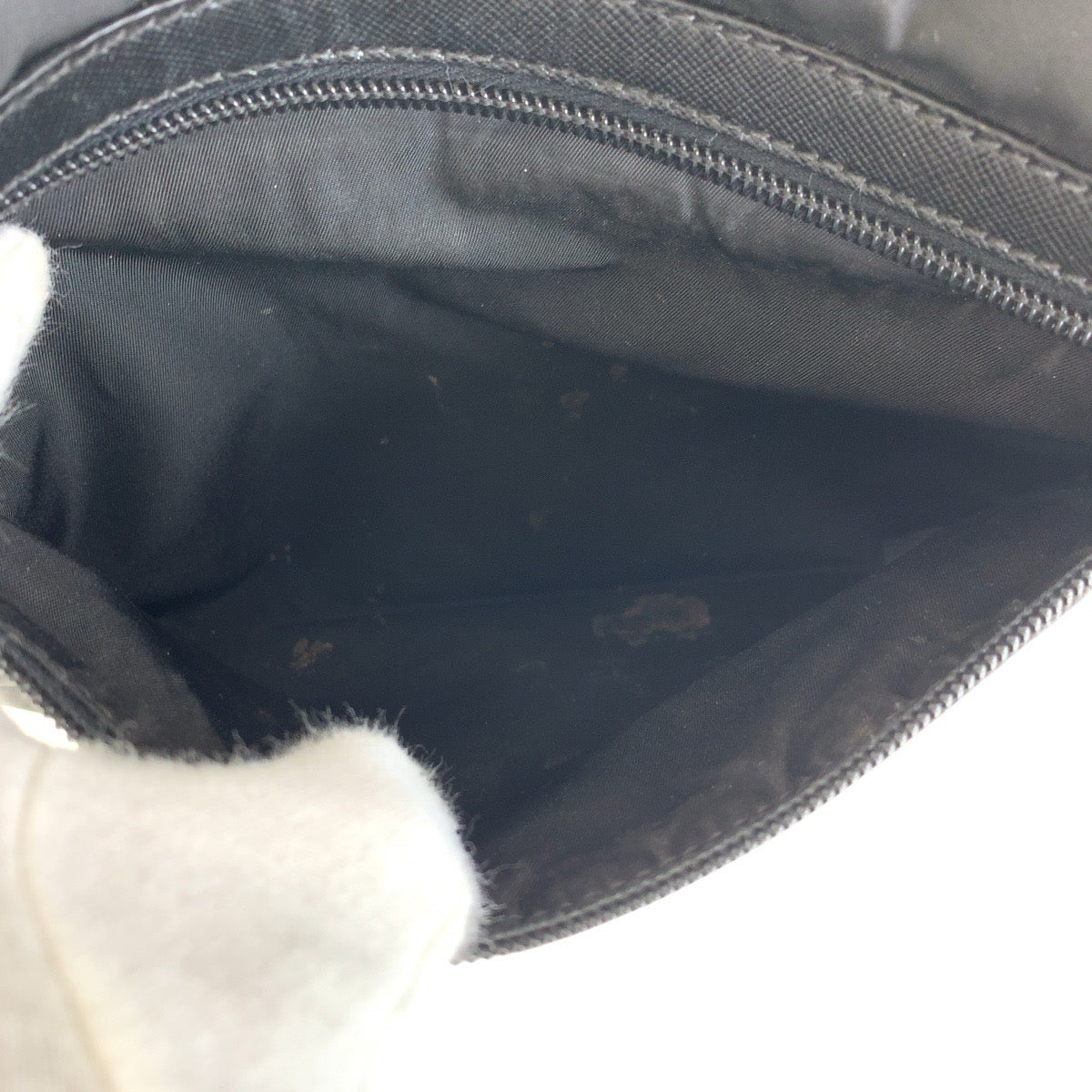 PRADA Shoulder Bag Nylon, Leather Black SilverMetal Shoulder Bag pochette Testo Saffiano Triangle With logo mens Used Authentic