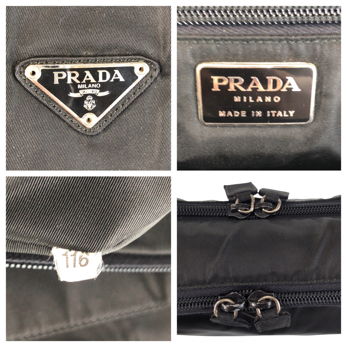 PRADA Business bag Nylon Black SilverMetal Business bag briefcase Test Triangle With logo mens Used Authentic