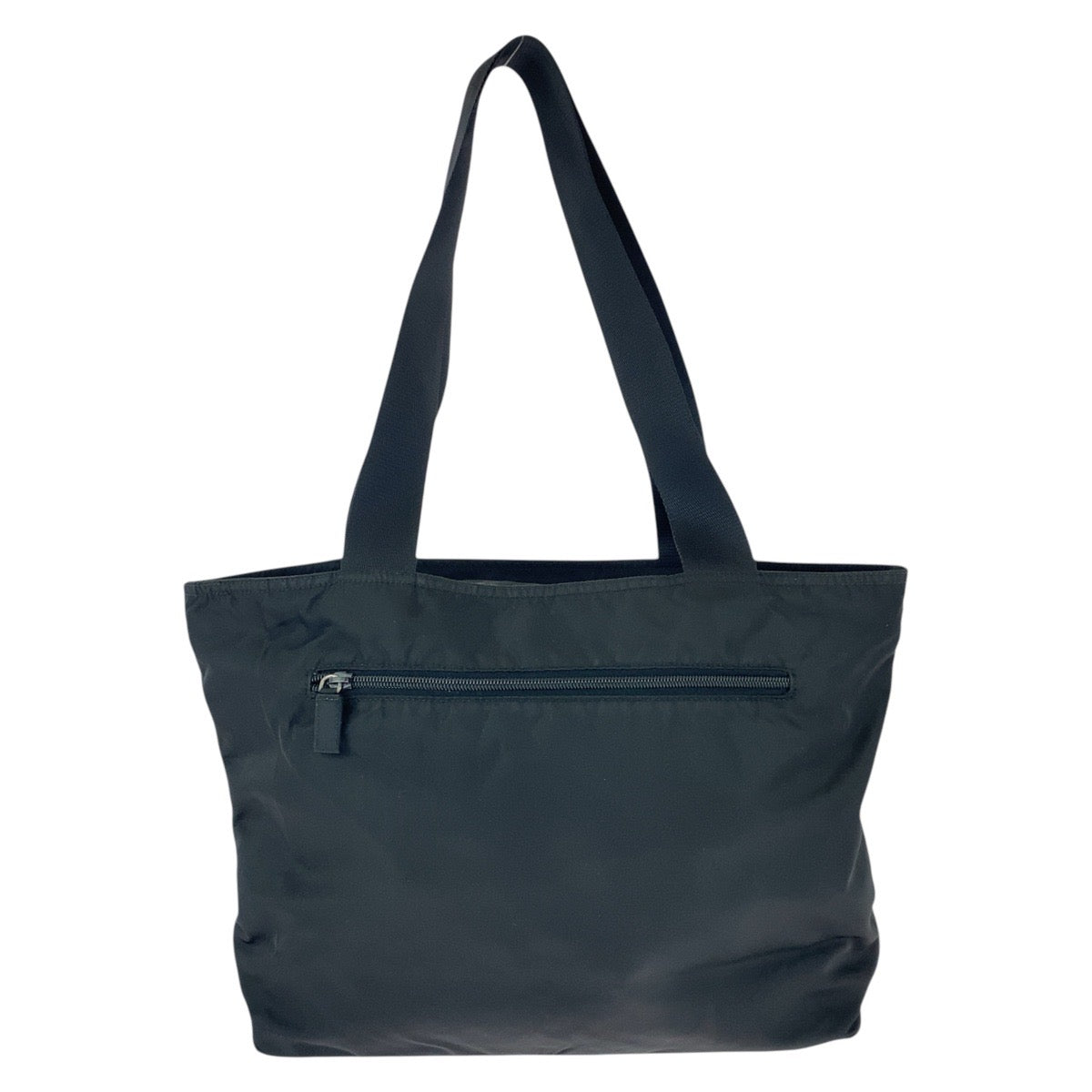 PRADA Tote Bag Nylon Black SilverMetal Tote Bag Shoulder Bag Test Triangle With logo Women Used Authentic