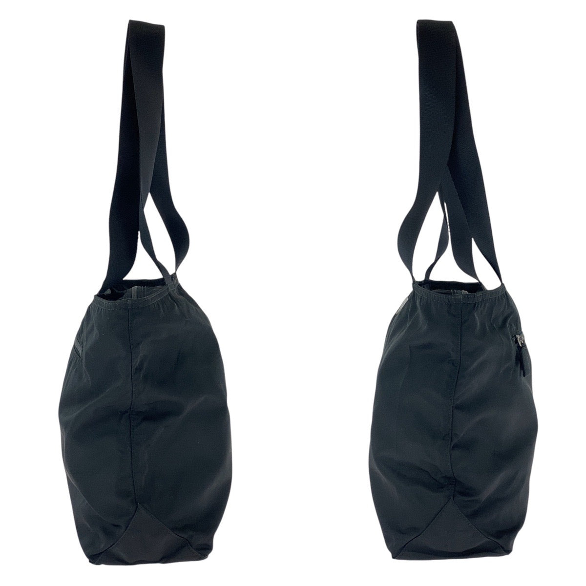 PRADA Tote Bag Nylon Black SilverMetal Tote Bag Shoulder Bag Test Triangle With logo Women Used Authentic