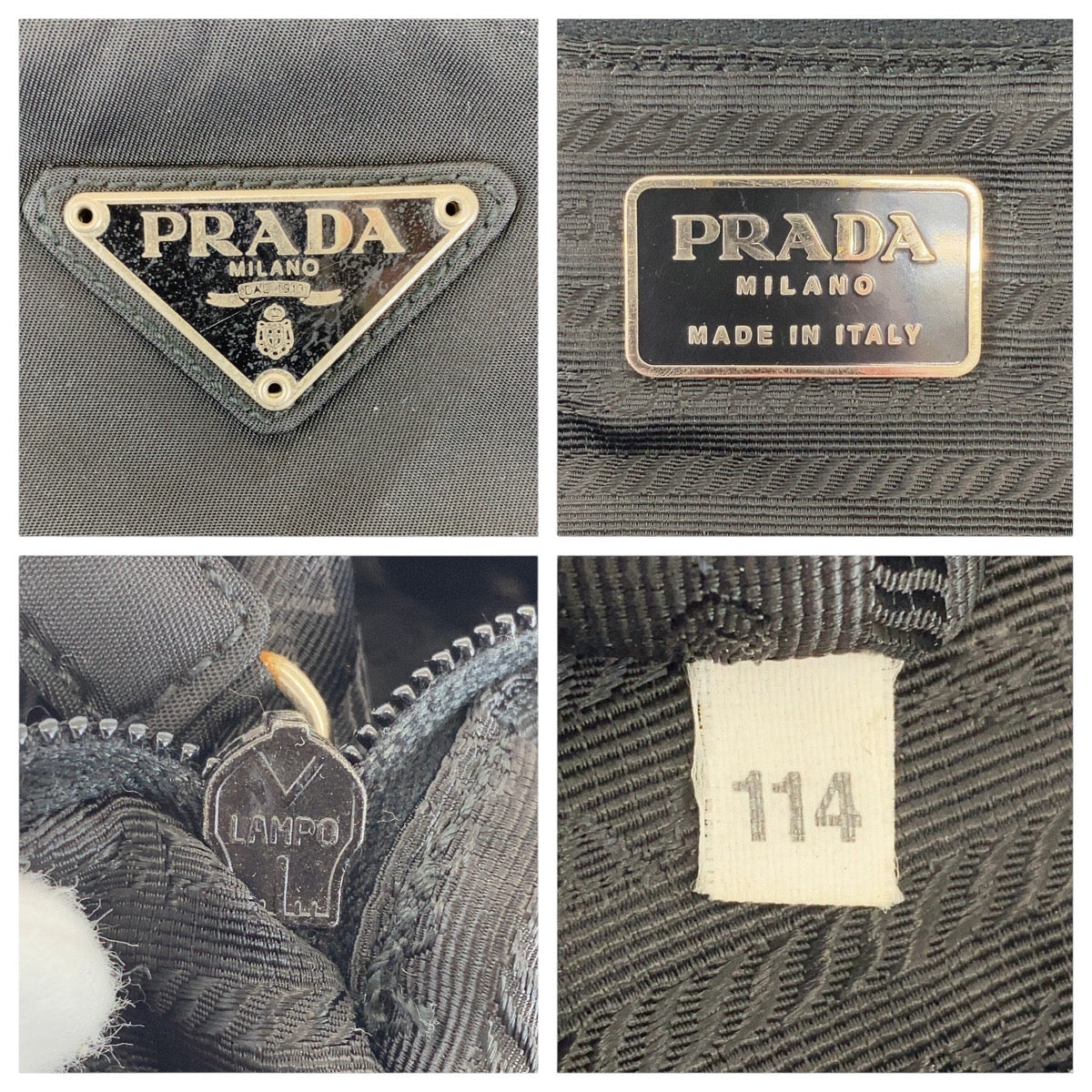 PRADA Tote Bag Nylon Black SilverMetal Tote Bag Shoulder Bag Test Triangle With logo Women Used Authentic