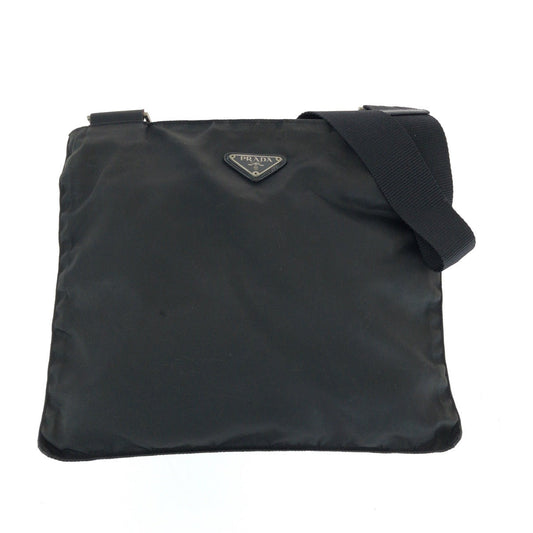 PRADA Shoulder Bag Nylon Black SilverMetal Shoulder Bag Sacoche Test Triangle With logo Women Used Authentic