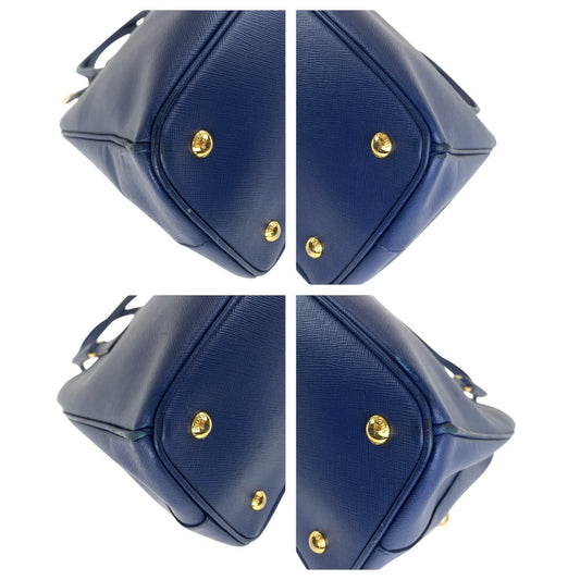PRADA Tote Bag leather Blue GoldMetal Tote Bag Shoulder Bag 2way Safiano Galleria TriangleWith logo Women Used Authentic