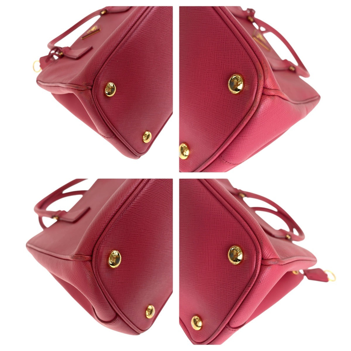 PRADA Tote Bag leather Pink Gold Metal Tote Bag Shoulder Bag 2way Safiano Galleria TriangleWith logo Women Used Authentic