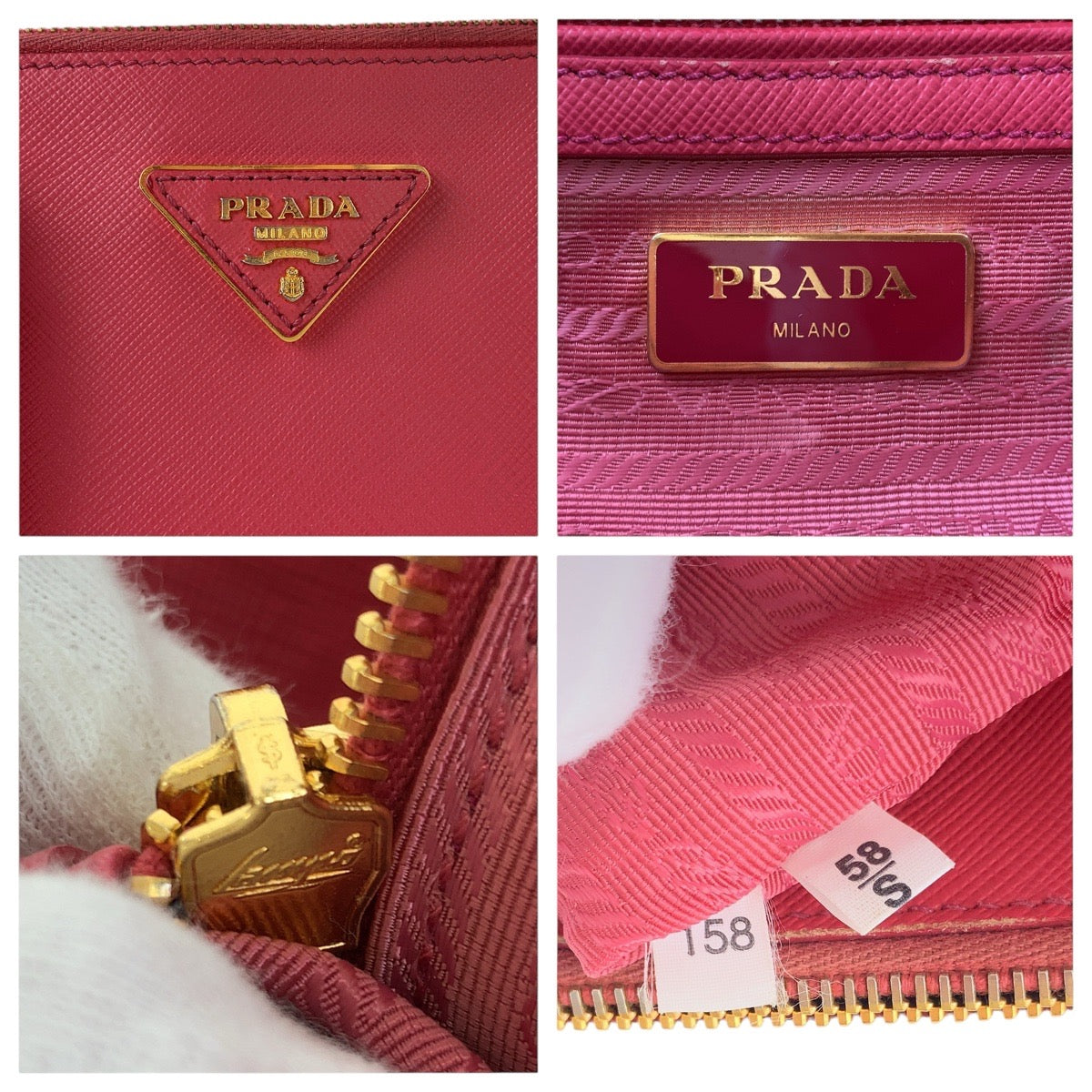 PRADA Tote Bag leather Pink Gold Metal Tote Bag Shoulder Bag 2way Safiano Galleria TriangleWith logo Women Used Authentic