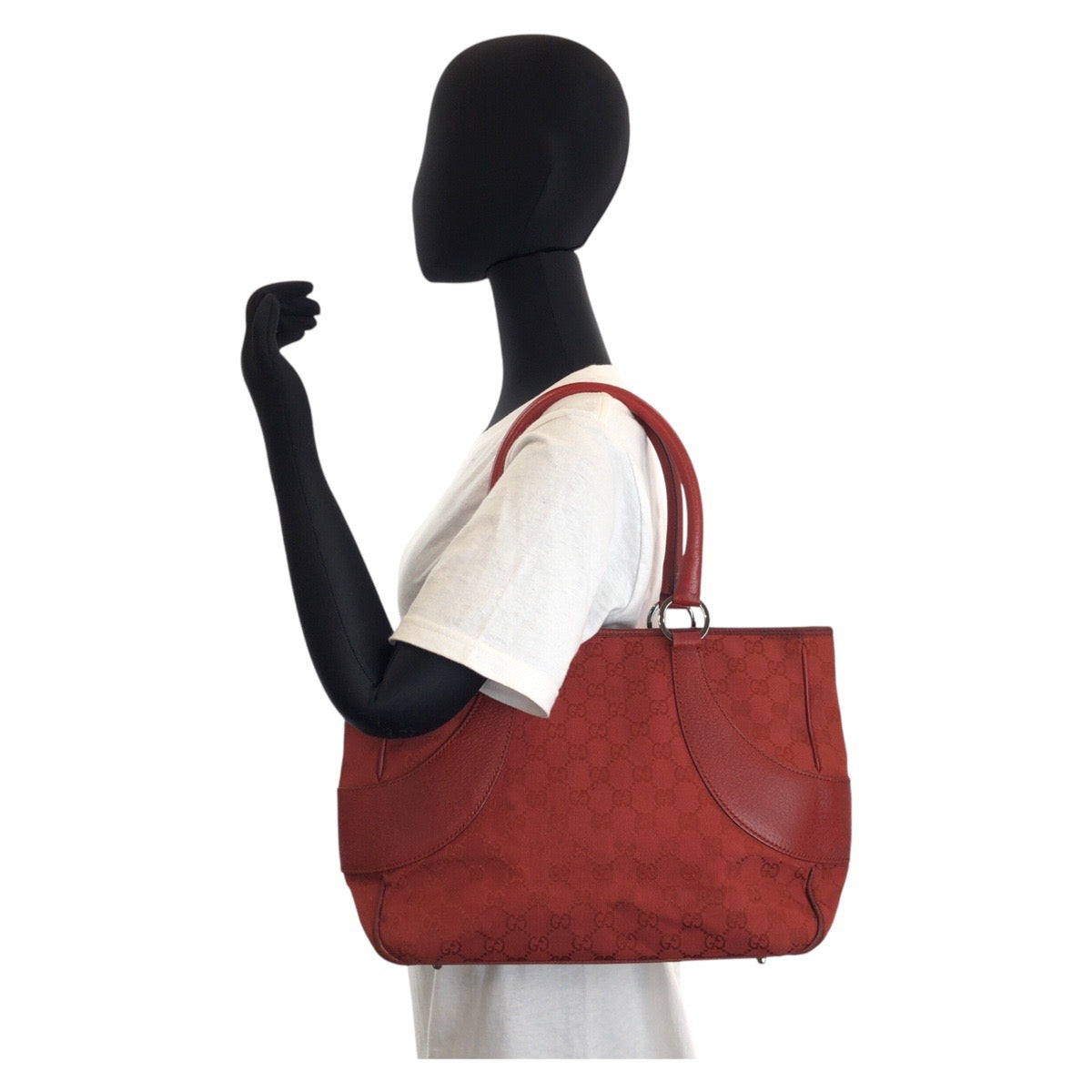 GUCCI Tote Bag 113011 GG canvas, leather Red Tote Bag Shoulder Bag Women Used Authentic