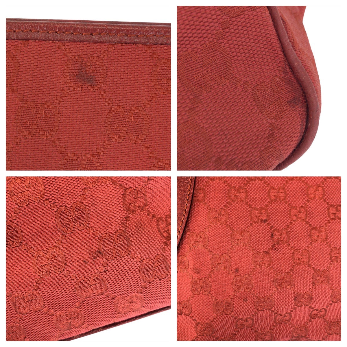 GUCCI Tote Bag 113011 GG canvas, leather Red Tote Bag Shoulder Bag Women Used Authentic