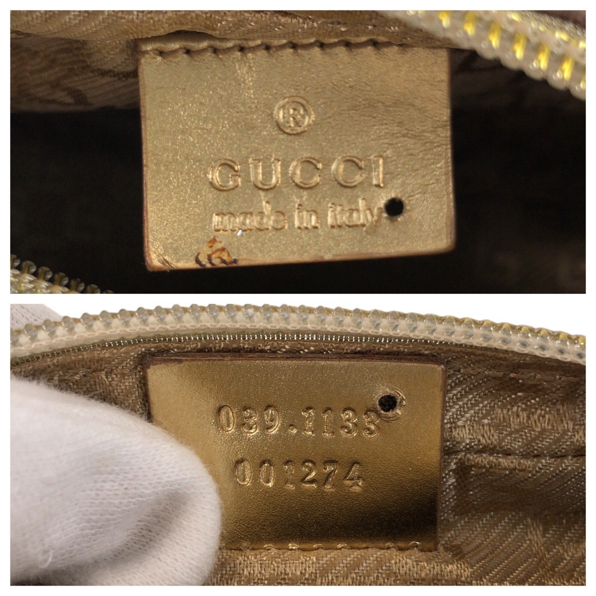 GUCCI Handbag 0391133 Canvas, Leather Mint Green Gold Handbag accessory pouch Women Used Authentic