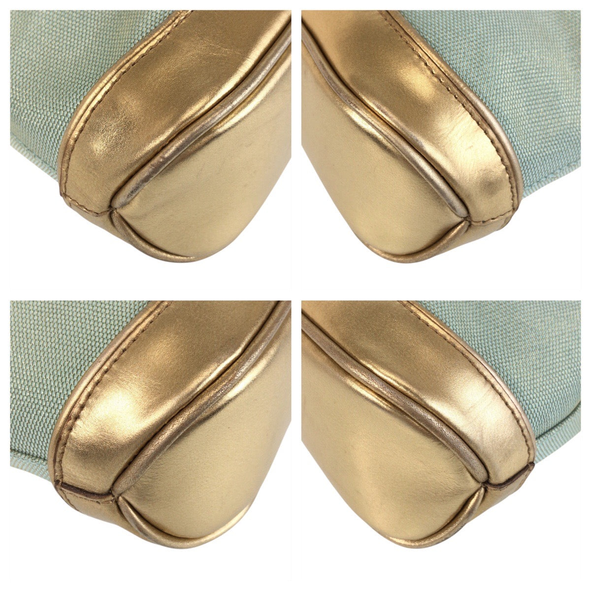 GUCCI Handbag 0391133 Canvas, Leather Mint Green Gold Handbag accessory pouch Women Used Authentic