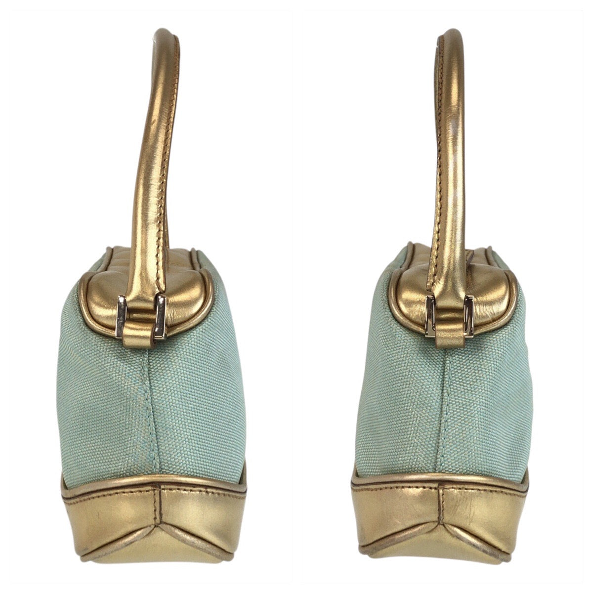 GUCCI Handbag 0391133 Canvas, Leather Mint Green Gold Handbag accessory pouch Women Used Authentic