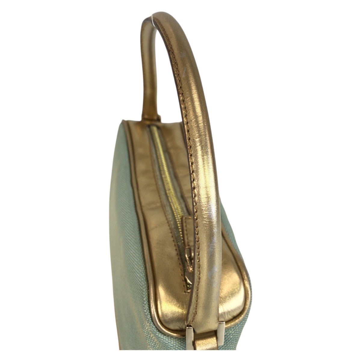 GUCCI Handbag 0391133 Canvas, Leather Mint Green Gold Handbag accessory pouch Women Used Authentic