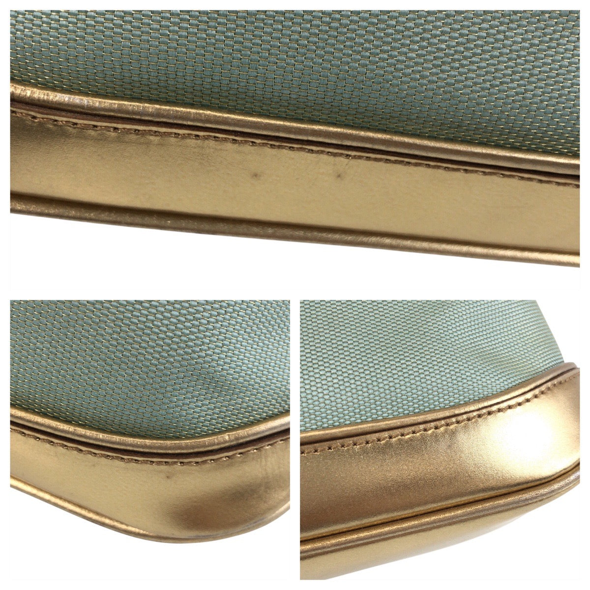GUCCI Handbag 0391133 Canvas, Leather Mint Green Gold Handbag accessory pouch Women Used Authentic