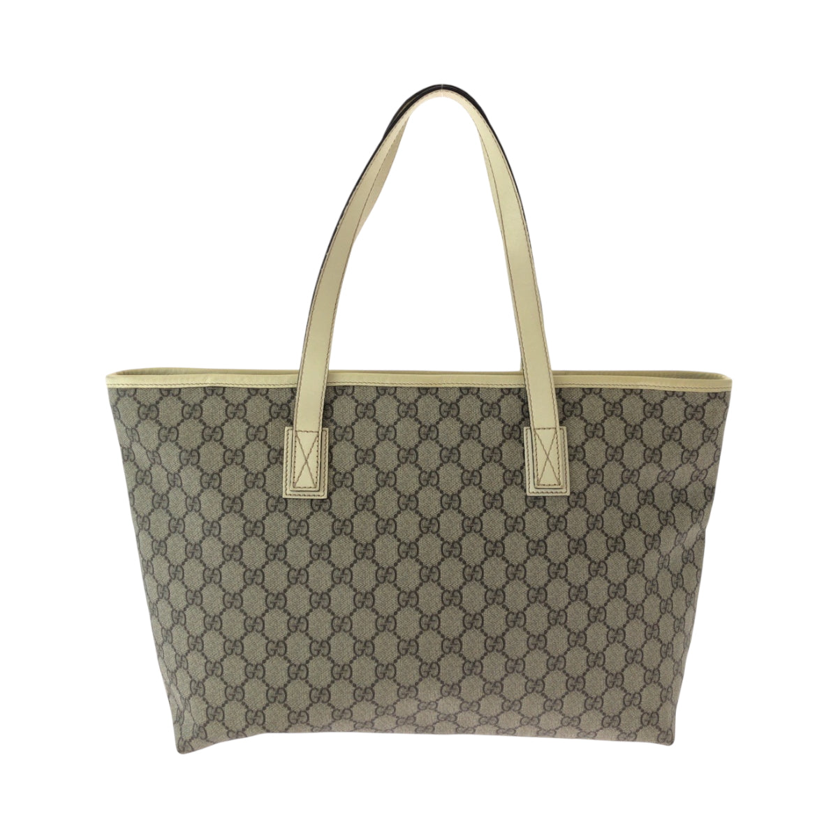 GUCCI Tote Bag 211137 PVC Beige Ivory SilverMetal Tote Bag Shoulder Bag GG plus Women Used Authentic
