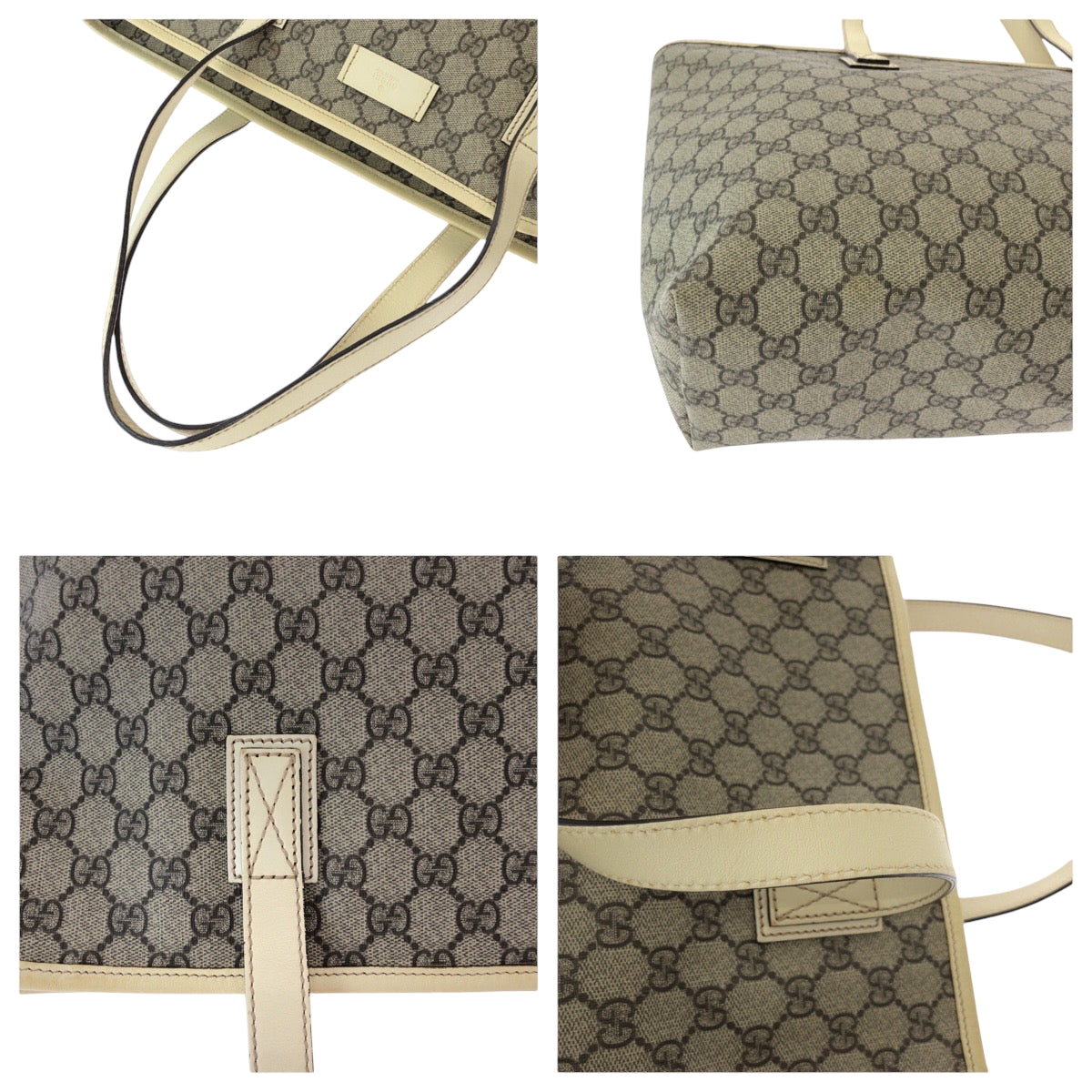 GUCCI Tote Bag 211137 PVC Beige Ivory SilverMetal Tote Bag Shoulder Bag GG plus Women Used Authentic