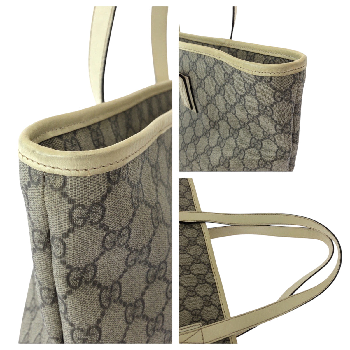 GUCCI Tote Bag 211137 PVC Beige Ivory SilverMetal Tote Bag Shoulder Bag GG plus Women Used Authentic