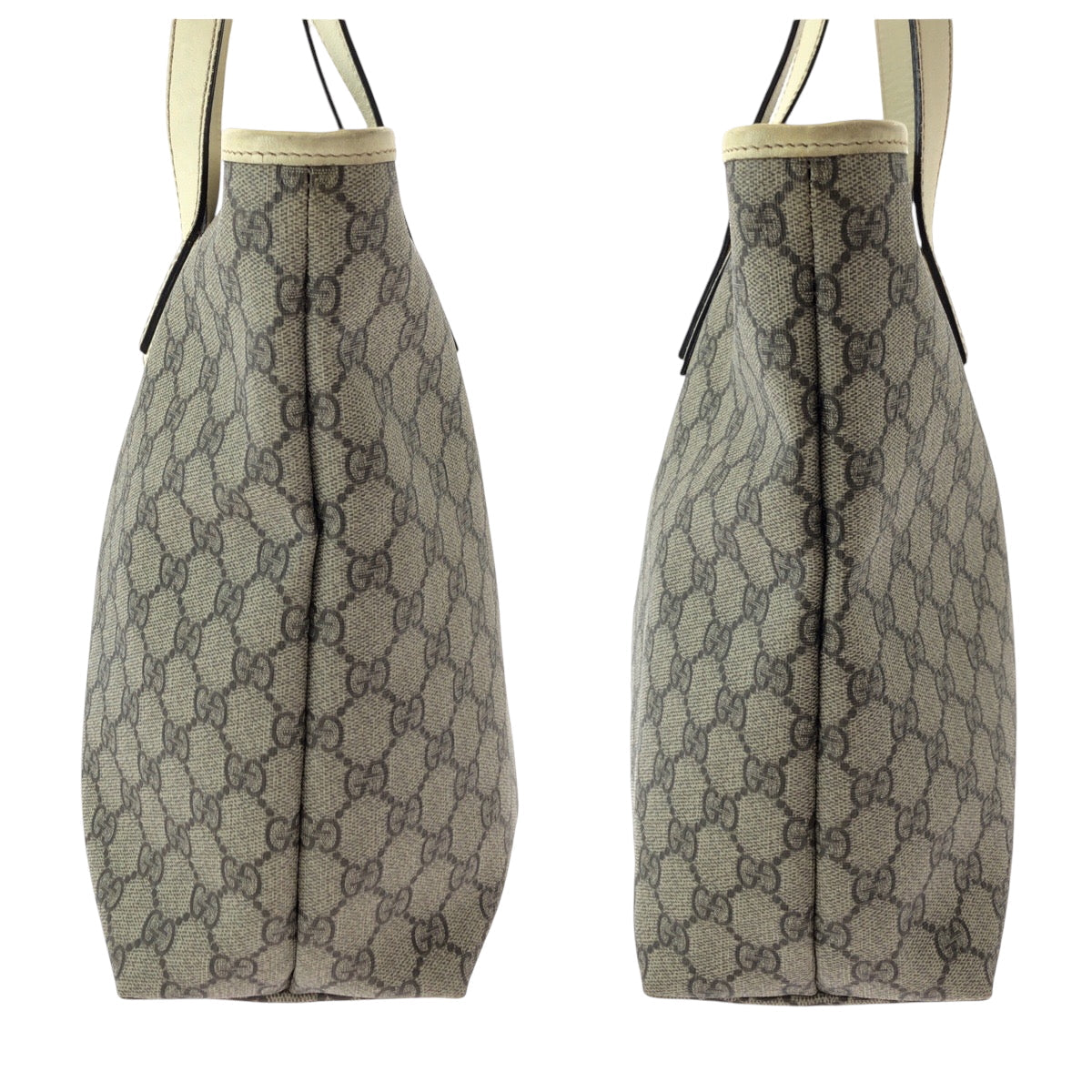 GUCCI Tote Bag 211137 PVC Beige Ivory SilverMetal Tote Bag Shoulder Bag GG plus Women Used Authentic