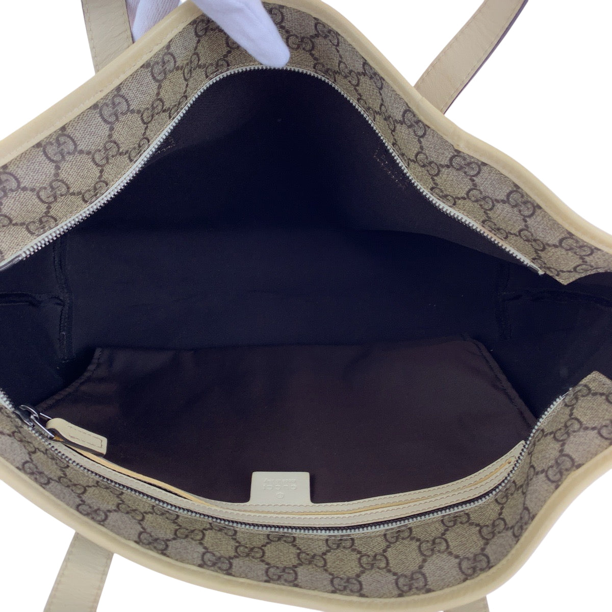 GUCCI Tote Bag 211137 PVC Beige Ivory SilverMetal Tote Bag Shoulder Bag GG plus Women Used Authentic