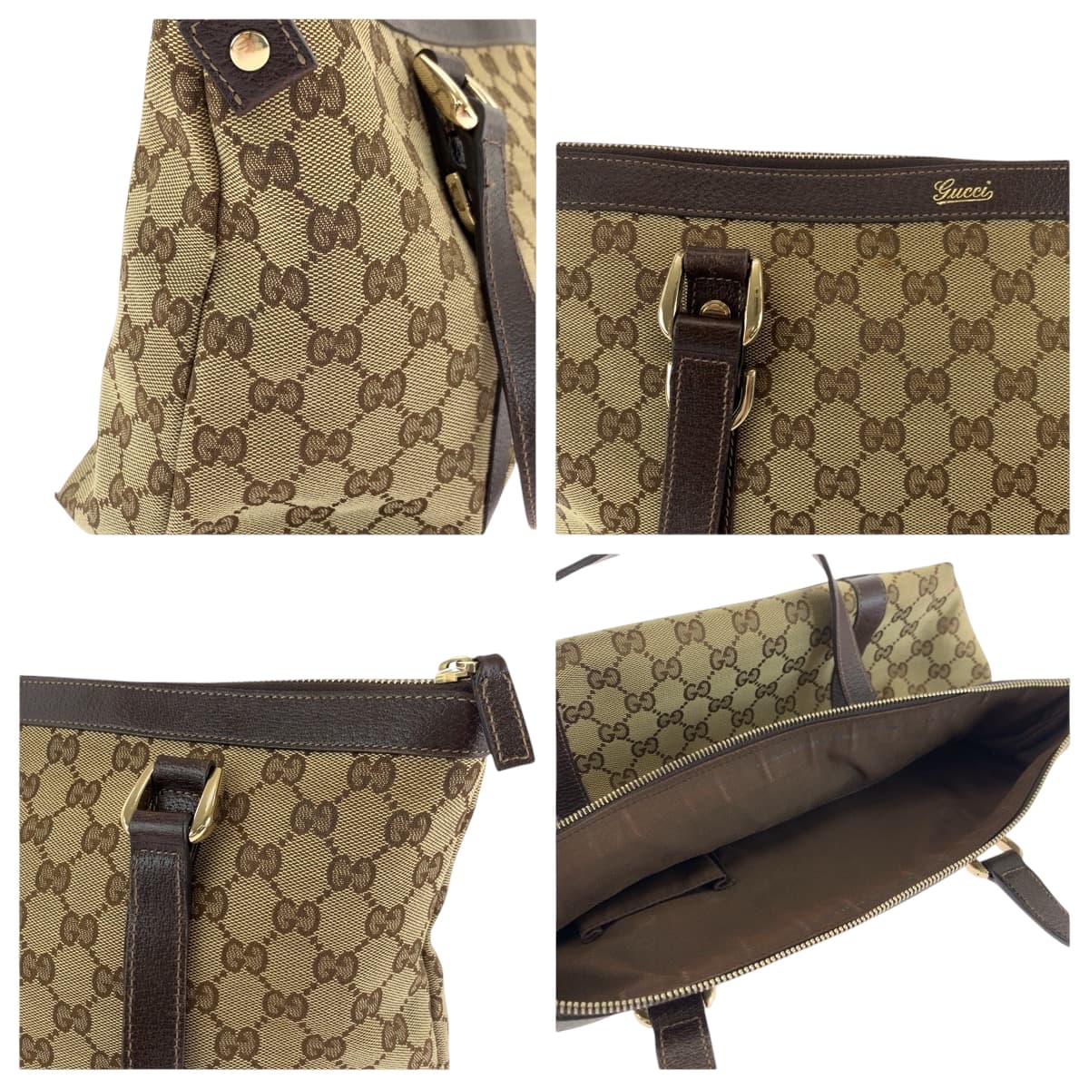 GUCCI Tote Bag 141470 GG canvas Brown beige Tote Bag Shoulder Bag Women Used Authentic
